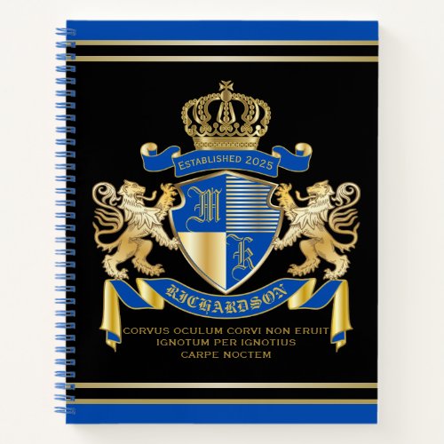 Create Your Own Coat of Arms Blue Gold Lion Emblem Notebook