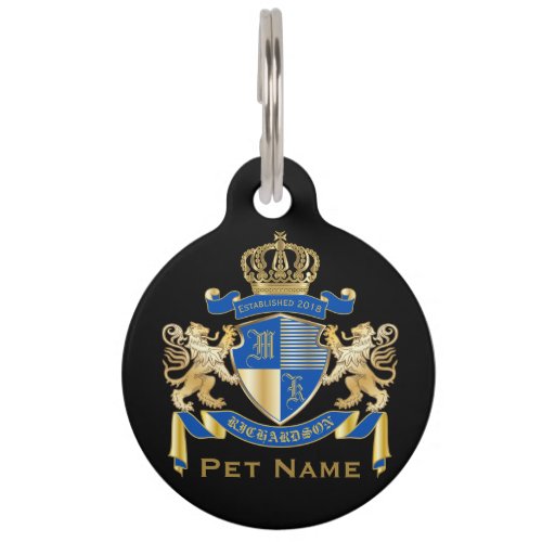 Create Your Own Coat of Arms Blue Gold Lion Emblem Pet ID Tag