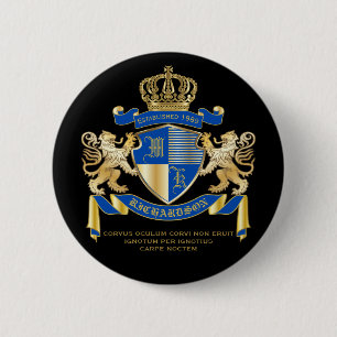 Create Your Own Coat of Arms Blue Gold Lion Emblem Pinback Button
