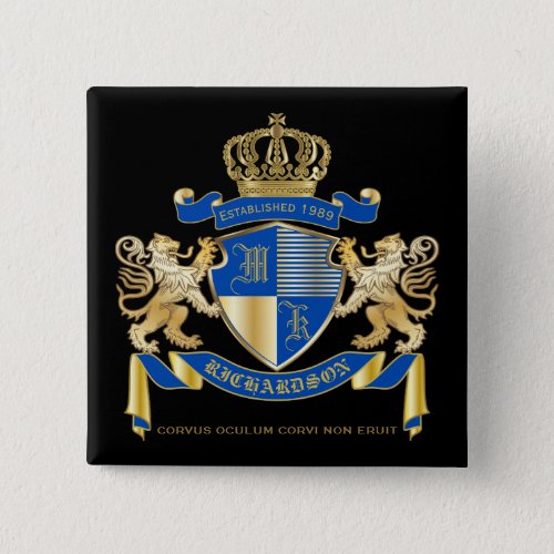 Create Your Own Coat of Arms Blue Gold Lion Emblem Pinback Button