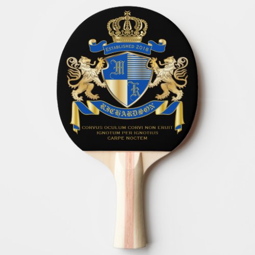 Create Your Own Coat of Arms Blue Gold Lion Emblem Ping Pong Paddle