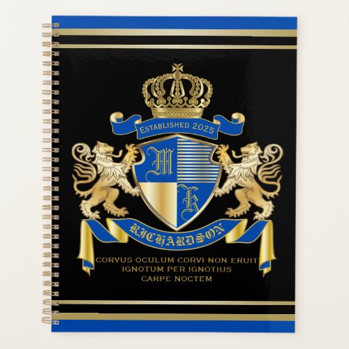 Create Your Own Coat of Arms Blue Gold Lion Emblem Planner