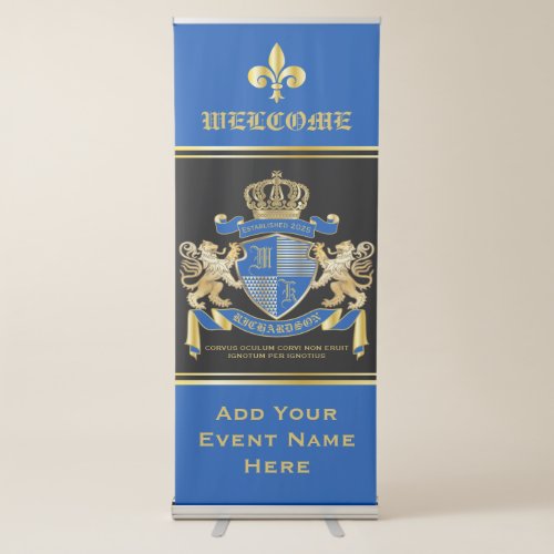 Create Your Own Coat of Arms Blue Gold Lion Emblem Retractable Banner