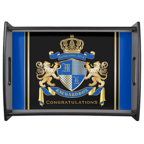Create Your Own Coat of Arms Blue Gold Lion Emblem Serving Tray