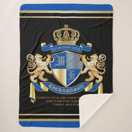 Create Your Own Coat of Arms Blue Gold Lion Emblem Sherpa Blanket