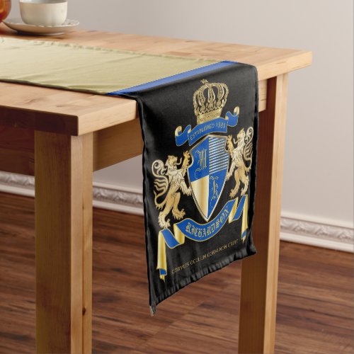 Create Your Own Coat of Arms Blue Gold Lion Emblem Short Table Runner