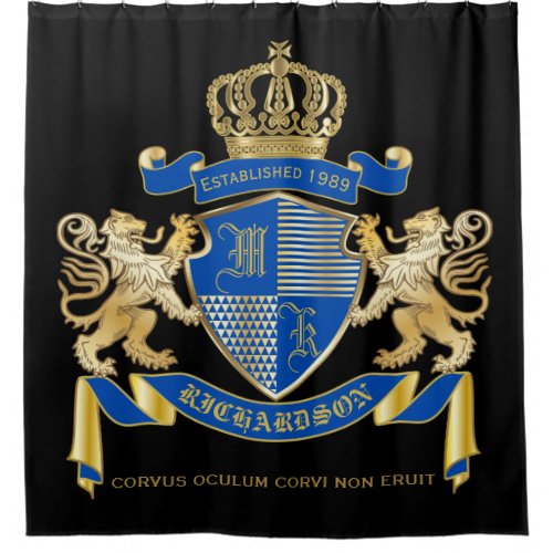 Create Your Own Coat of Arms Blue Gold Lion Emblem Shower Curtain
