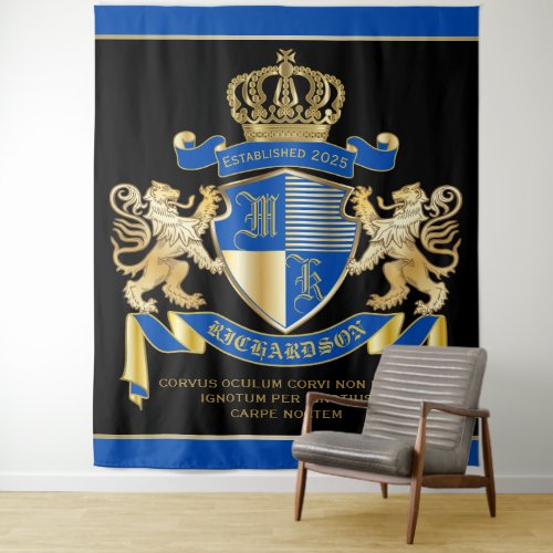 Create Your Own Coat of Arms Blue Gold Lion Emblem Tapestry