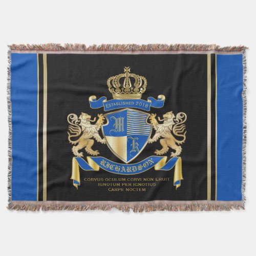 Create Your Own Coat of Arms Blue Gold Lion Emblem Throw Blanket