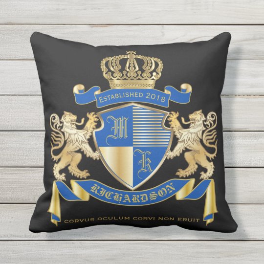 Create Your Own Coat Of Arms Blue Gold Lion Emblem Throw Pillow