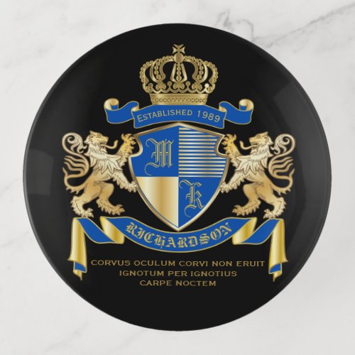 Create Your Own Coat of Arms Blue Gold Lion Emblem Trinket Tray