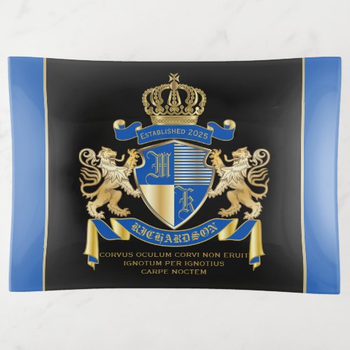 Create Your Own Coat of Arms Blue Gold Lion Emblem Trinket Tray