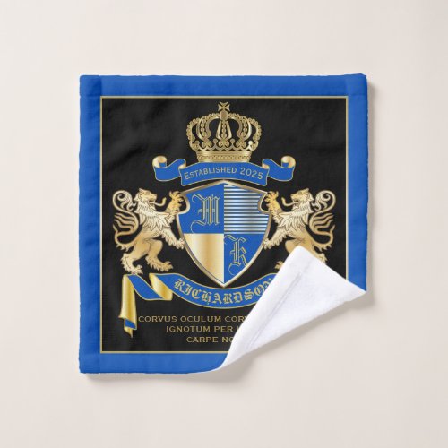 Create Your Own Coat of Arms Blue Gold Lion Emblem Wash Cloth