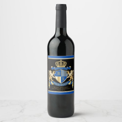 Create Your Own Coat of Arms Blue Gold Lion Emblem Wine Label