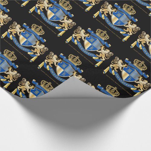 Create Your Own Coat of Arms Blue Gold Lion Emblem Wrapping Paper