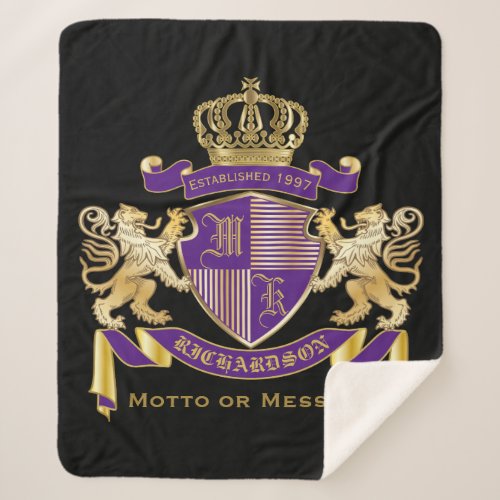 Create Your Own Coat of Arms Monogram Crown Emblem Sherpa Blanket