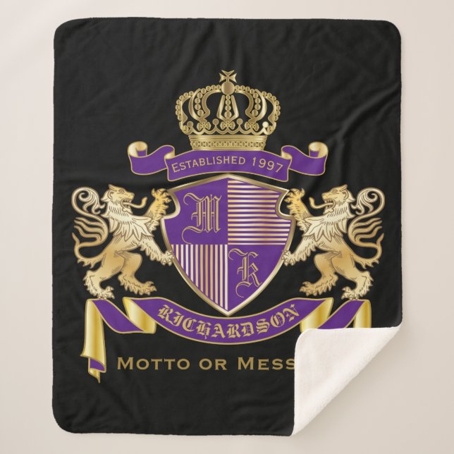 Create Your Own Coat of Arms Monogram Crown Emblem Sherpa Blanket (Front)