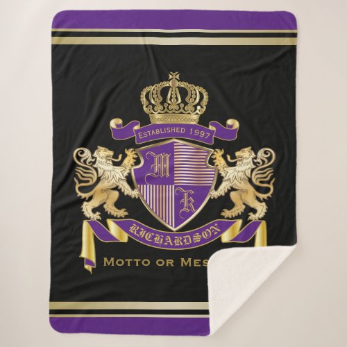 Create Your Own Coat of Arms Monogram Crown Emblem Sherpa Blanket