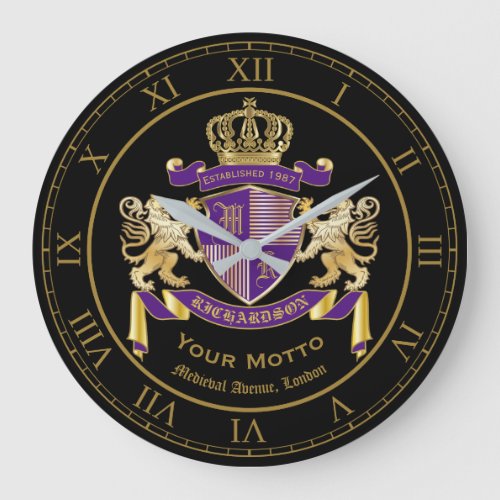 Create Your Own Coat of Arms Monogram Lion Emblem Large Clock