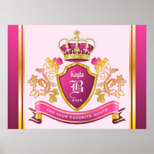 Create Your Own Coat of Arms Pink Gold Crown Pearl Poster