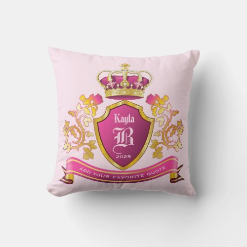 Create Your Own Coat of Arms Pink Gold Crown Pearl Throw Pillow