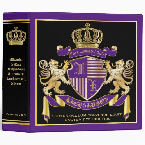 Create Your Own Coat of Arms Purple Gold Emblem 3 Ring Binder