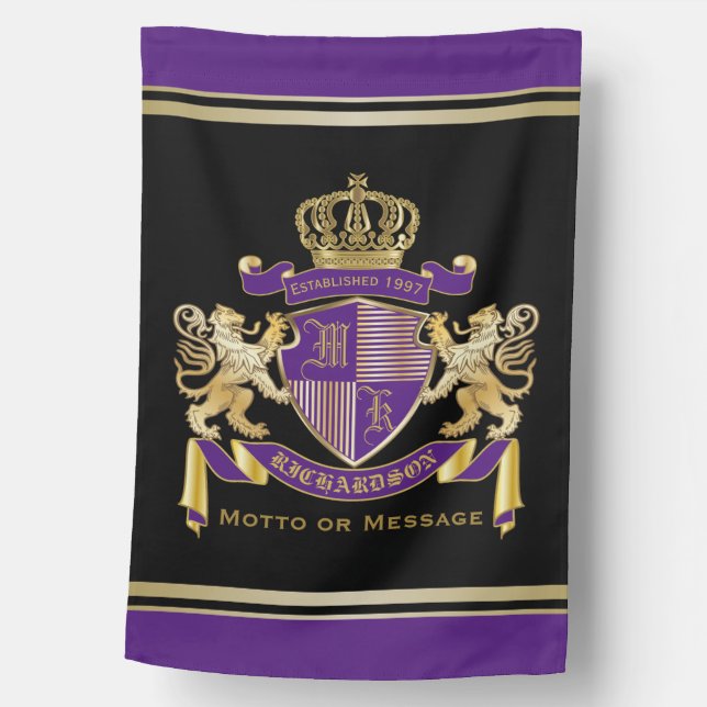 Create Your Own Coat of Arms Purple Gold Emblem House Flag (Front)