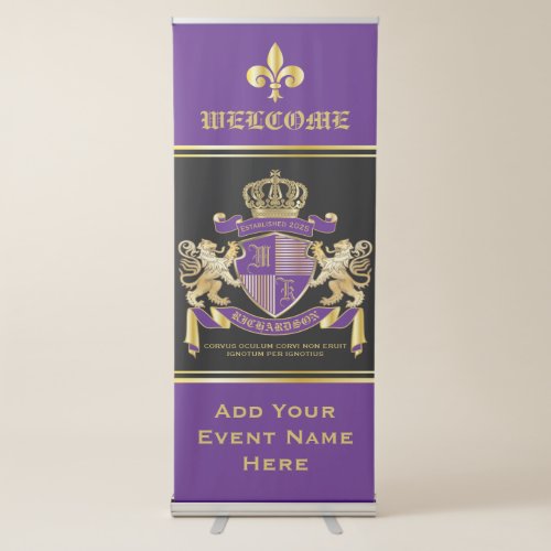 Create Your Own Coat of Arms Purple Gold Emblem Retractable Banner