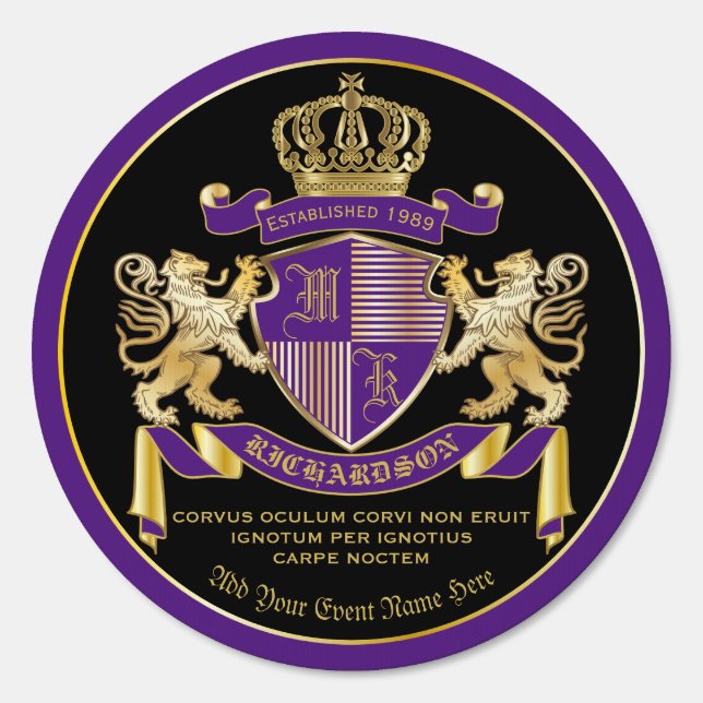 Create Your Own Coat of Arms Purple Gold Emblem Sign (Front)