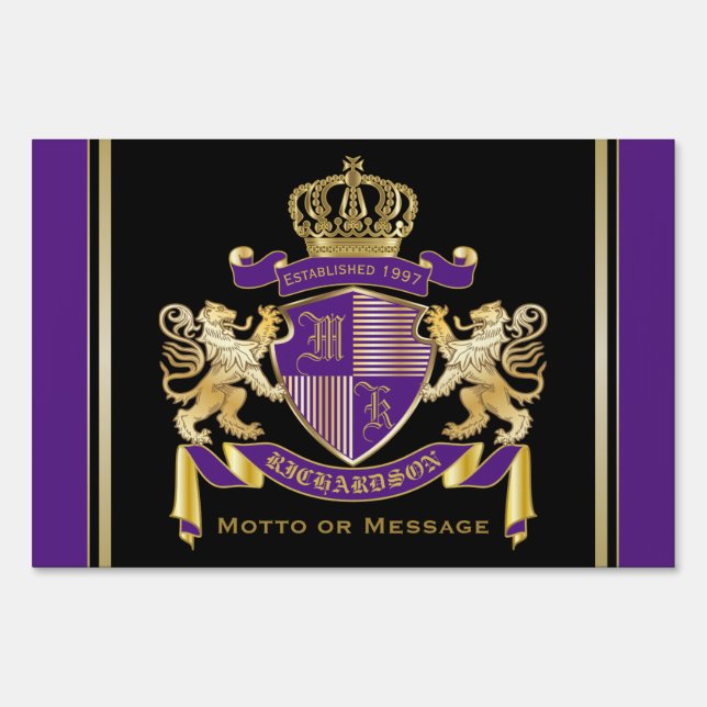 Create Your Own Coat of Arms Purple Gold Emblem Sign (Front)