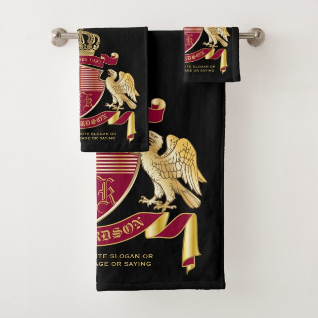 Create Your Own Coat of Arms Red Gold Eagle Emblem Bath Towel Set (Insitu)