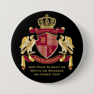 Create Your Own Coat of Arms Red Gold Eagle Emblem Button