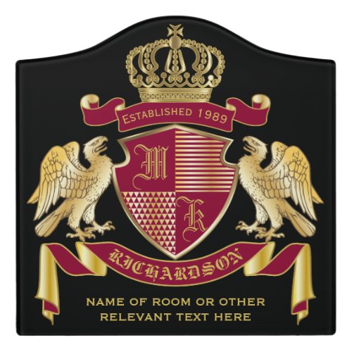 Create Your Own Coat of Arms Red Gold Eagle Emblem Door Sign