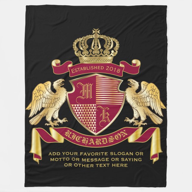 Create Your Own Coat of Arms Red Gold Eagle Emblem Fleece Blanket (Front)