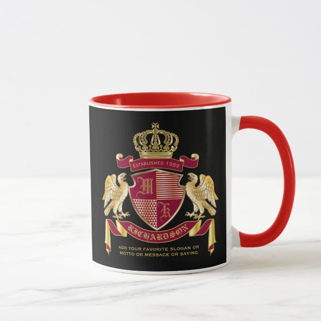 Create Your Own Coat of Arms Red Gold Eagle Emblem Mug (Right)
