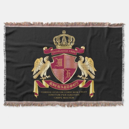 Create Your Own Coat of Arms Red Gold Eagle Emblem Throw Blanket