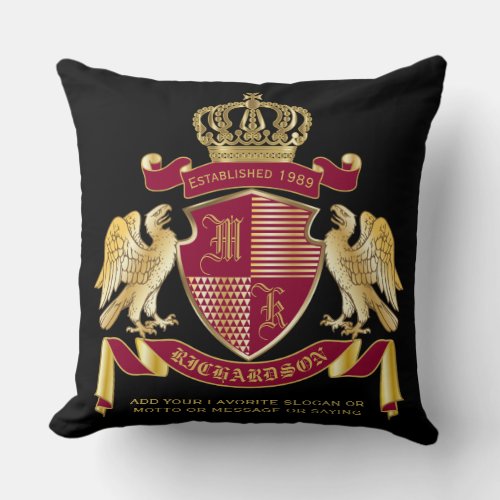 Create Your Own Coat of Arms Red Gold Eagle Emblem Throw Pillow