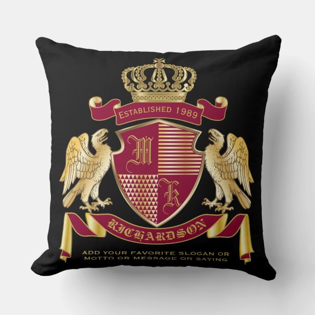 Create Your Own Coat of Arms Red Gold Eagle Emblem Throw Pillow (Front)