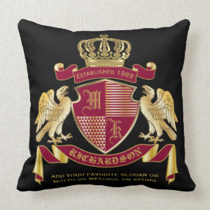 Create Your Own Coat of Arms Red Gold Eagle Emblem Throw Pillow