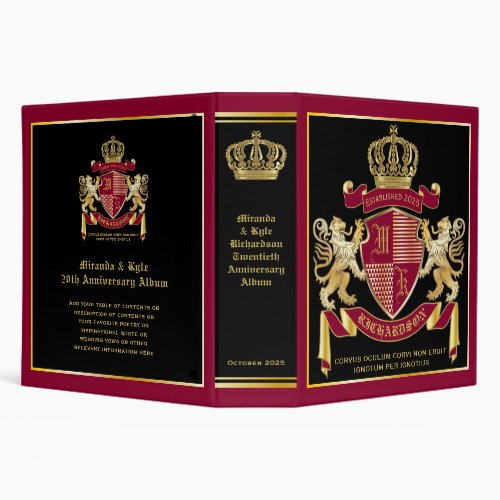 Create Your Own Coat of Arms Red Gold Lion Emblem 3 Ring Binder