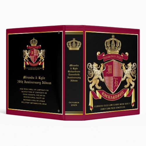 Create Your Own Coat of Arms Red Gold Lion Emblem 3 Ring Binder