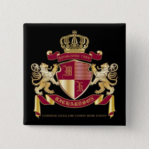Create Your Own Coat of Arms Red Gold Lion Emblem Button