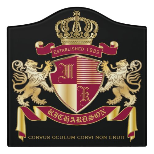 Create Your Own Coat of Arms Red Gold Lion Emblem Door Sign