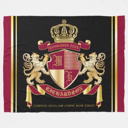 Create Your Own Coat of Arms Red Gold Lion Emblem Fleece Blanket