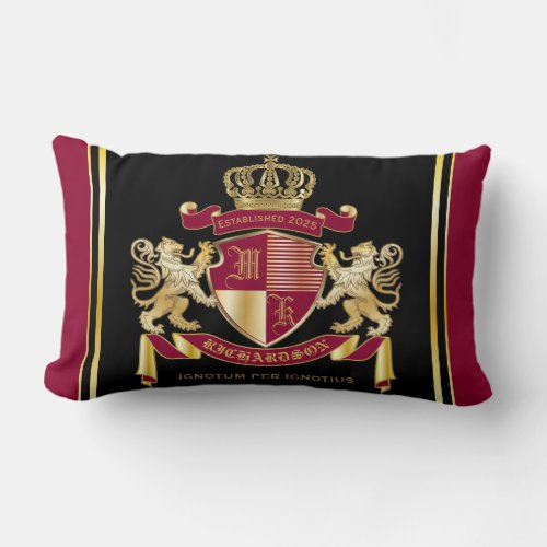 Create Your Own Coat of Arms Red Gold Lion Emblem Lumbar Pillow