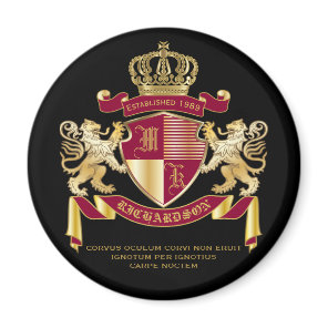 Create Your Own Coat of Arms Red Gold Lion Emblem Magnet