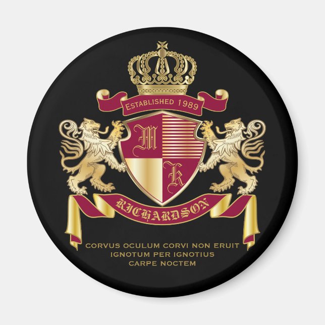 Create Your Own Coat of Arms Red Gold Lion Emblem Magnet (Front)
