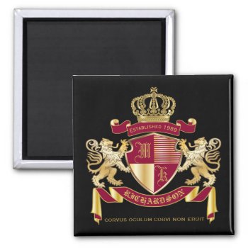 Create Your Own Coat Of Arms Red Gold Lion Emblem Magnet by BCVintageLove at Zazzle