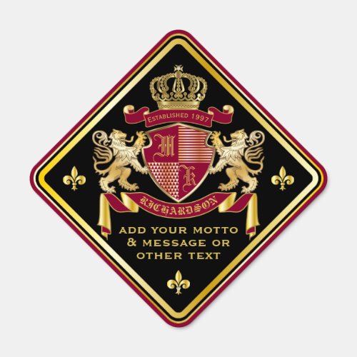 Create Your Own Coat of Arms Red Gold Lion Emblem Metal Sign