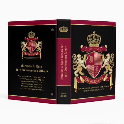Create Your Own Coat of Arms Red Gold Lion Emblem Mini Binder